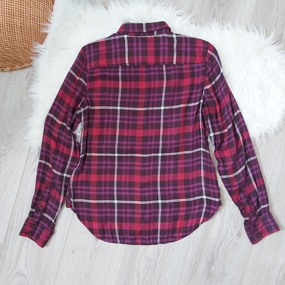 American Eagle Burgundy Plaid Button Down - Picture 3 of 9